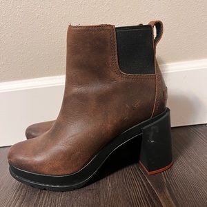Sorel Blake Womens 8 Brown Leather Waterproof Chelsea Boots Shoes Block Heel